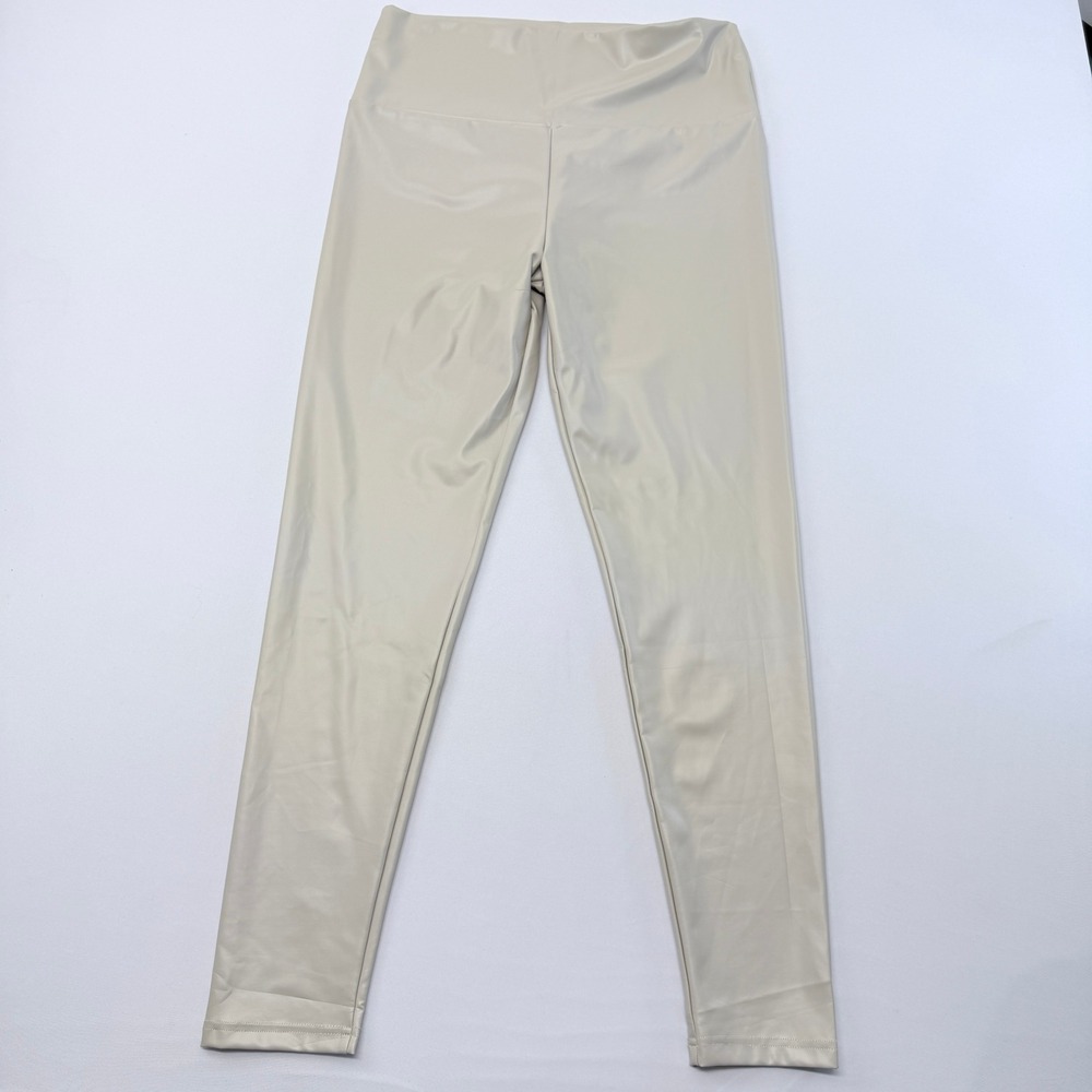 Cream Faux Leather High Waisted Leggings XXL Beige Vegan Skinny Pants